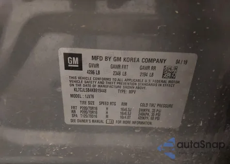 2019 Chevrolet Trax Lt from USA, damaged, VIN KL7CJLSB4KB919448